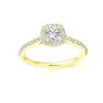 1 carat Cushion Cut lab diamond Halo Ring yellow gold
