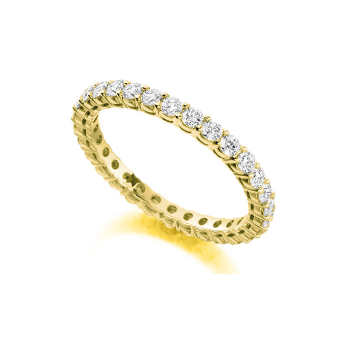 1 carat full eternity round lab diamond ring in claw setting yellow gold