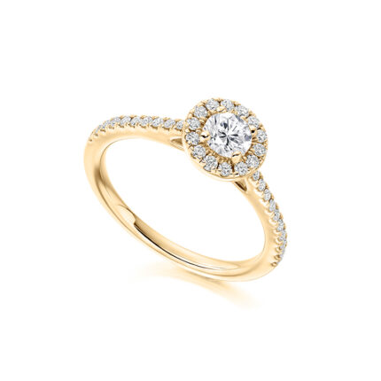1 carat round lab diamond ring with halo yellow gold