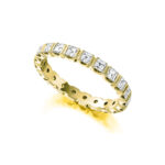 1.50 carat asscher cut full eternity diamond ring in bar setting yellow gold