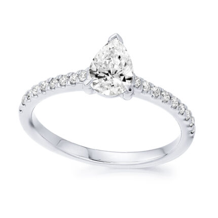 2 carat pear shape lab diamond ring with shoulder diamonds white gold