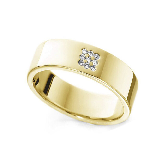 6mm Flat Court lab Diamond Wedding Ring yellow gold