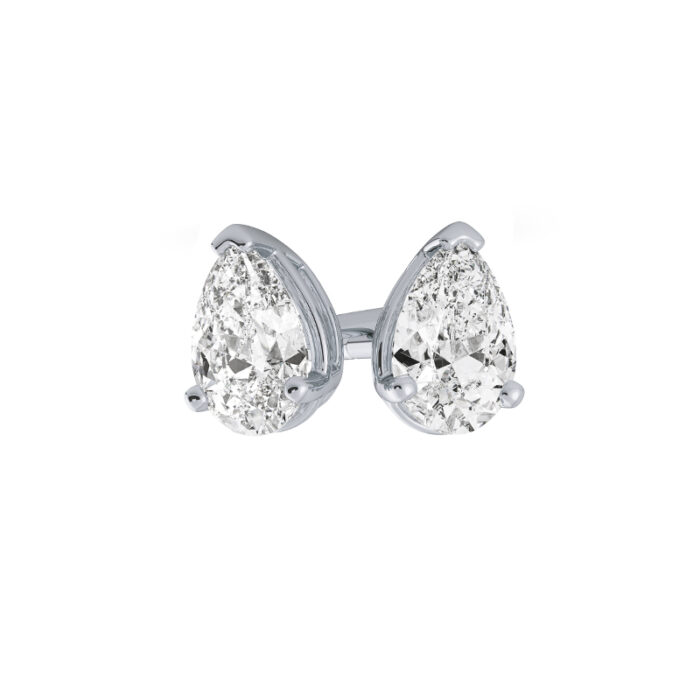 Pear lab Diamond Stud Earrings in 4 prongs white gold