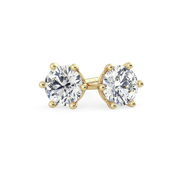 Round lab Diamond Stud Earrings in 6 prongs yellow gold