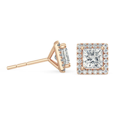 Princess lab diamond stud earrings with halo side