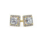 Princess lab diamond stud earrings with halo rose gold
